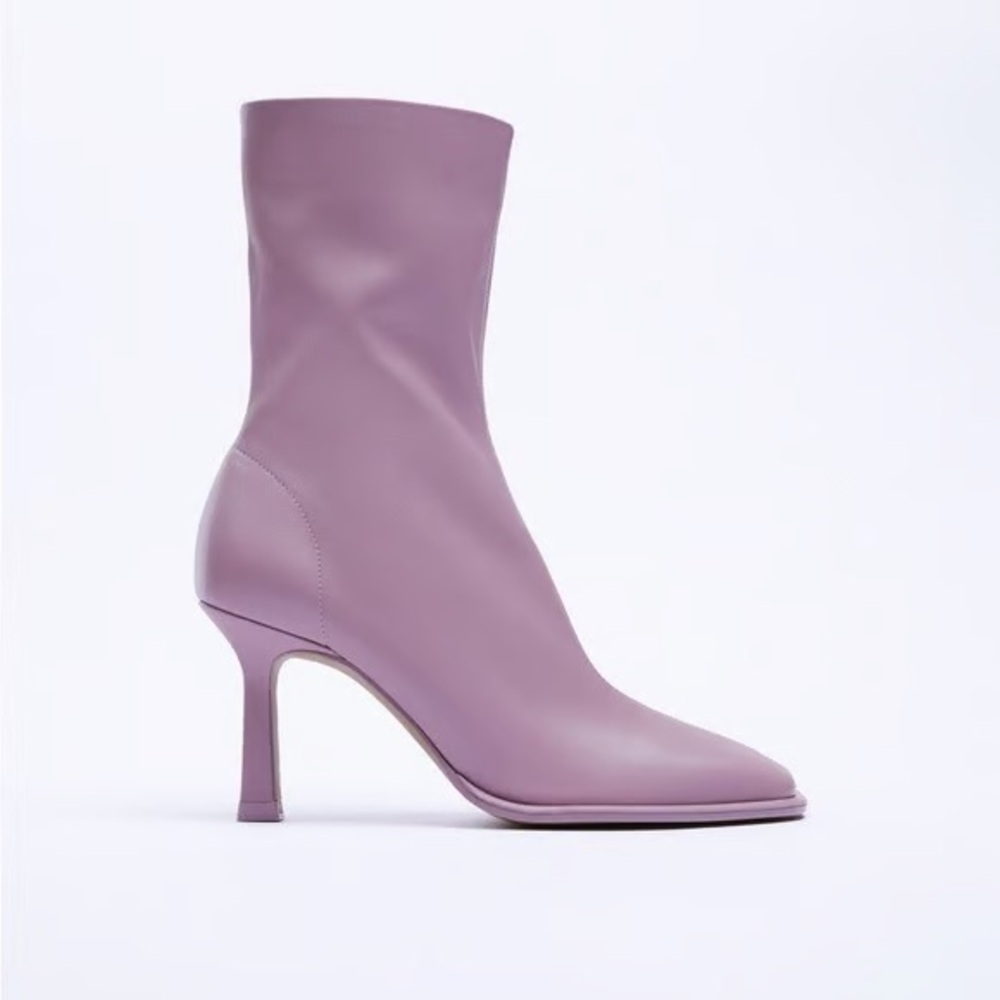 Zara LEATHER HEELED ANKLE BOOTS